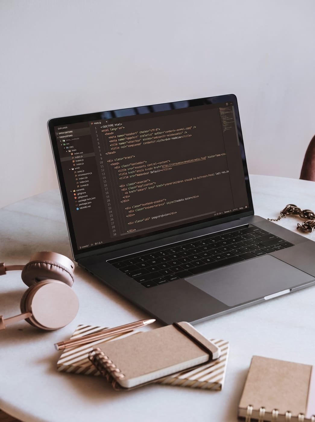 A code editor open on a website build